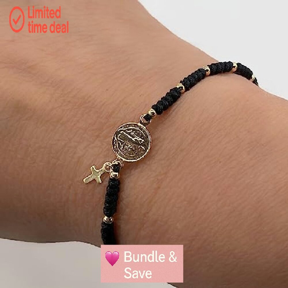 Adjustable Saint Benedict Protection Bracelet Gol… - image 8